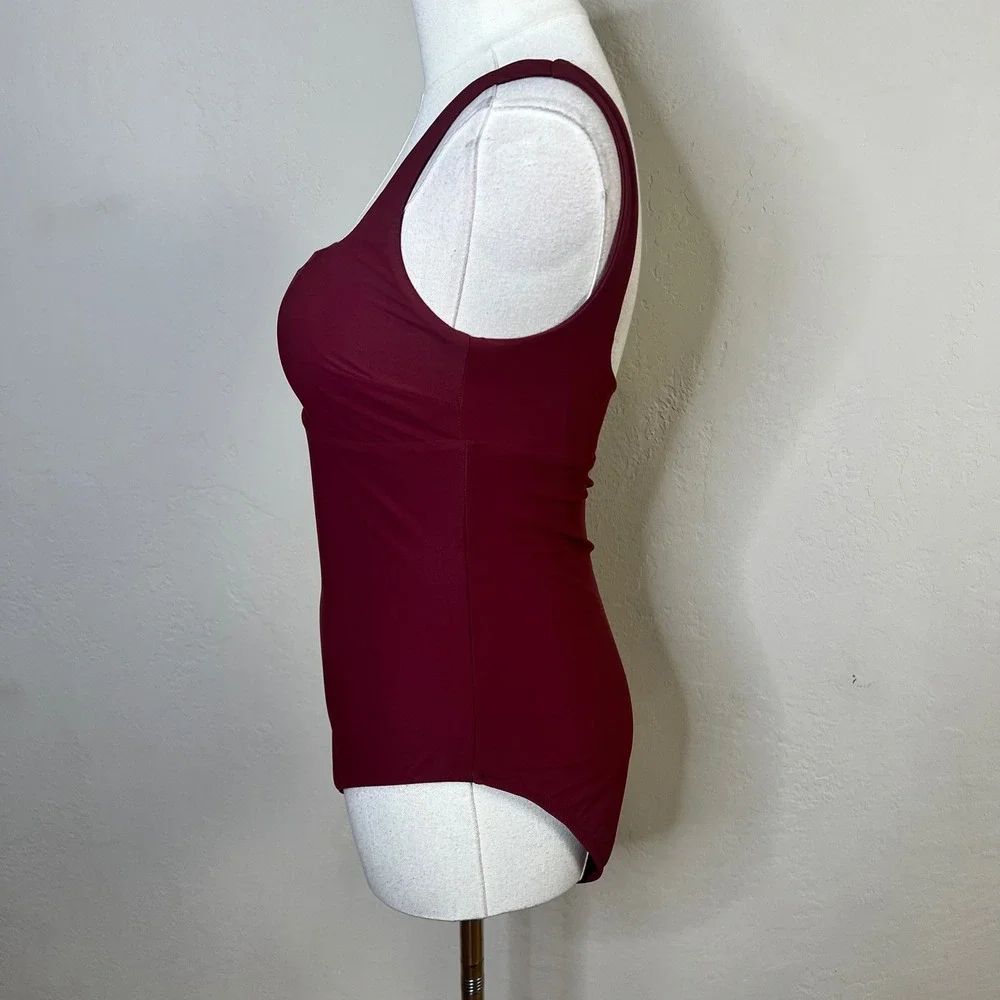 Bondi Born‎ Sculptuer One Piece Swimsuit Burgundy Wine Red Square Neck Medium